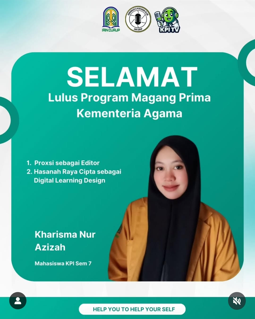 Mahasiswa KPI IAIN Curup, Kahrisma Nur Azizah, Terpilih Magang Program PRIMA Kemenag 
