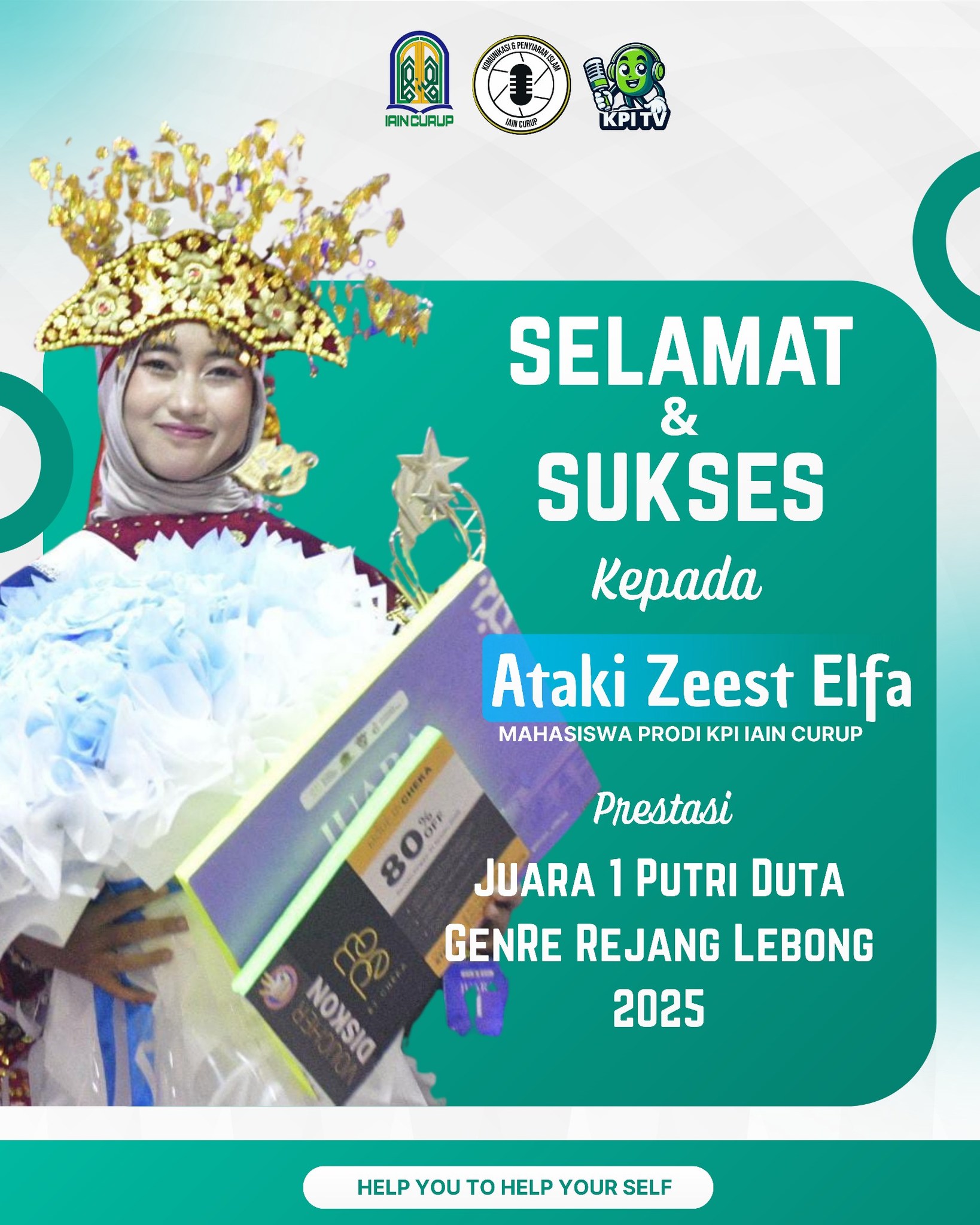 Ataki Zeest Elfa Raih Juara 1 Putri Duta GenRe Rejang Lebong 2025